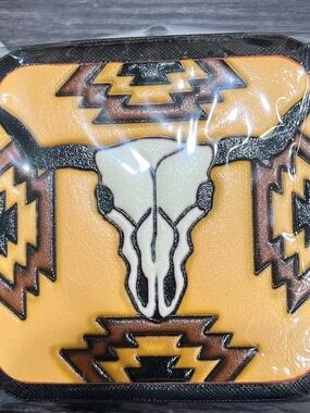 Southwestern Cow Skull Wall Plaque in Mustard and Ivory